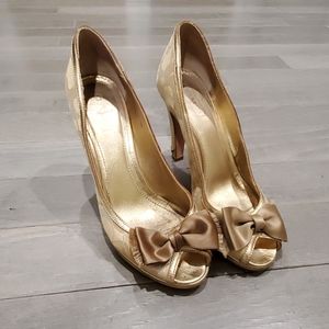 gold Coach shoes with bow, worn a couple times
